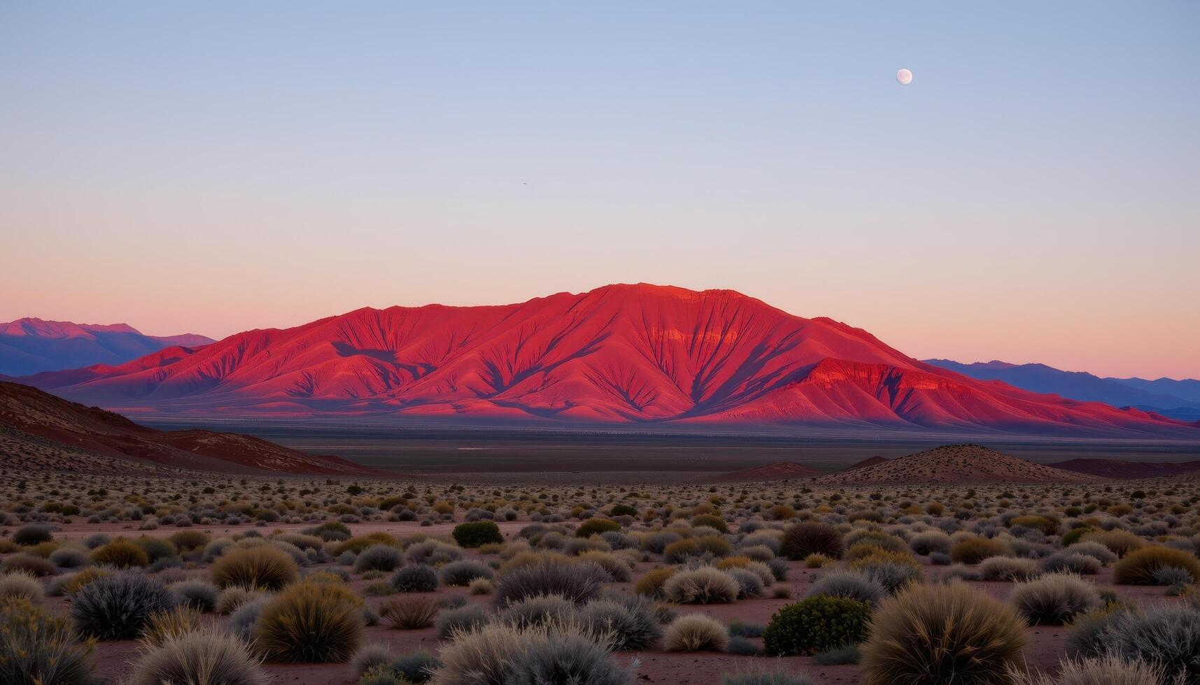 a desert mesa glowing red in the late afternoon sun with sparse vegetation on its slopes. photo
