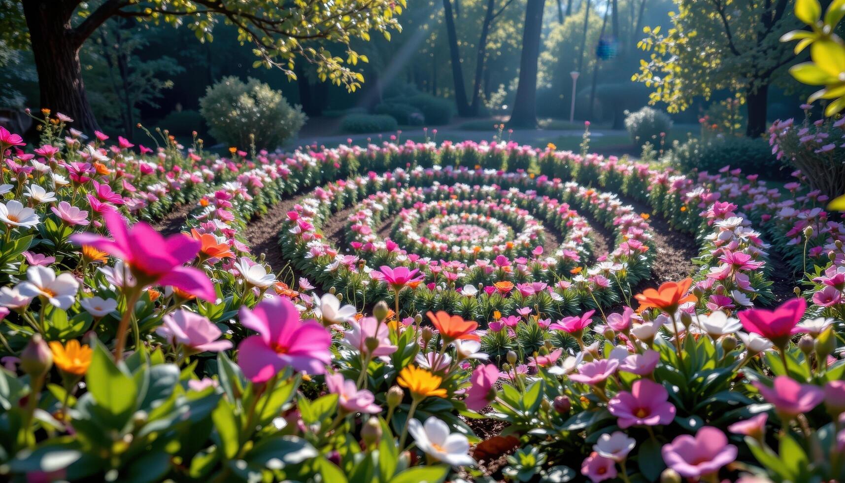 a magical clearing where flowers bloom in spiral formations following invisible geometric patterns. photo