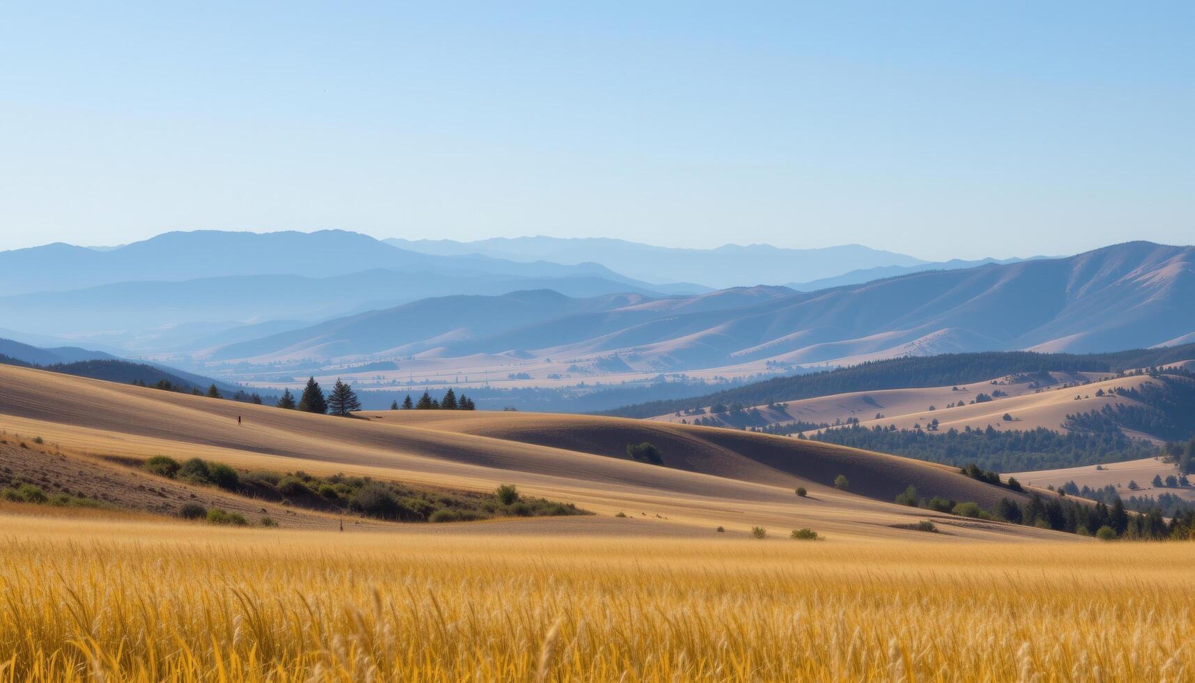 dry grassland stretching to hazy hills. photo