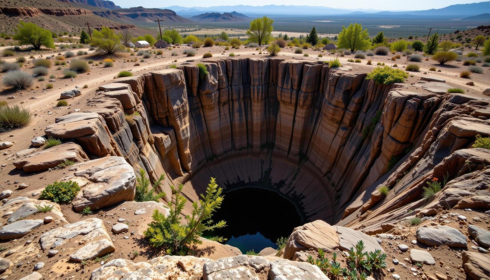 deep sinkhole in a desolate karst landscape photo