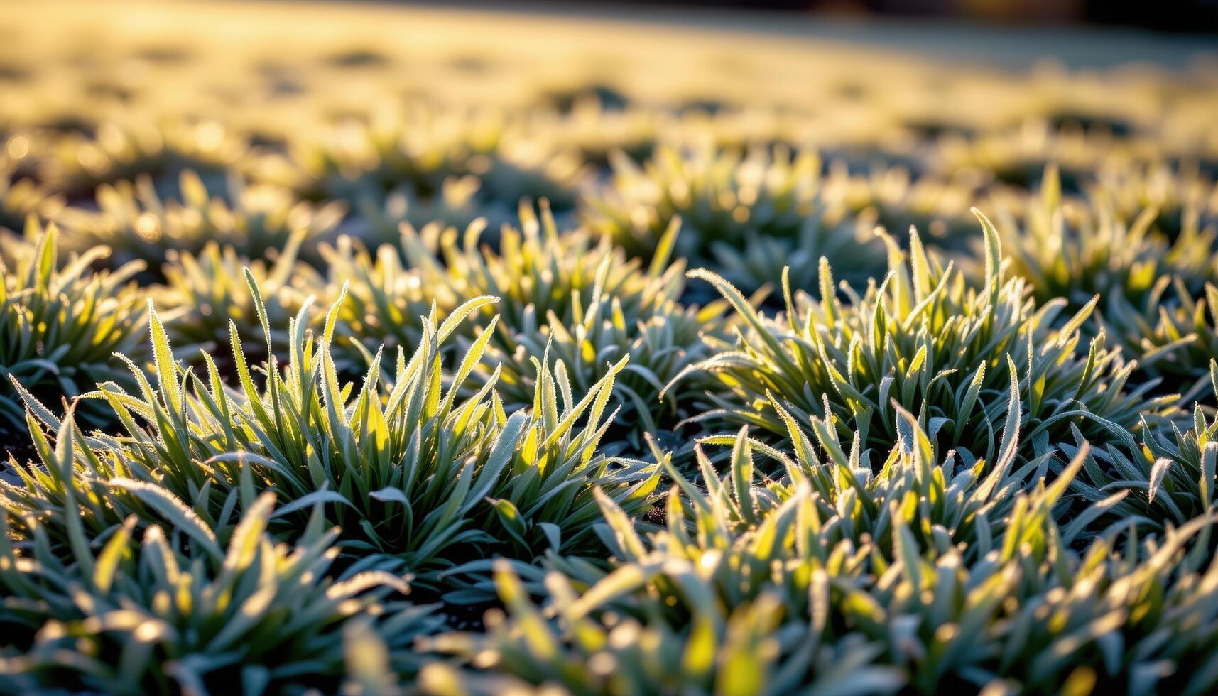 field of frost covered grass sparkling in dawn light photo