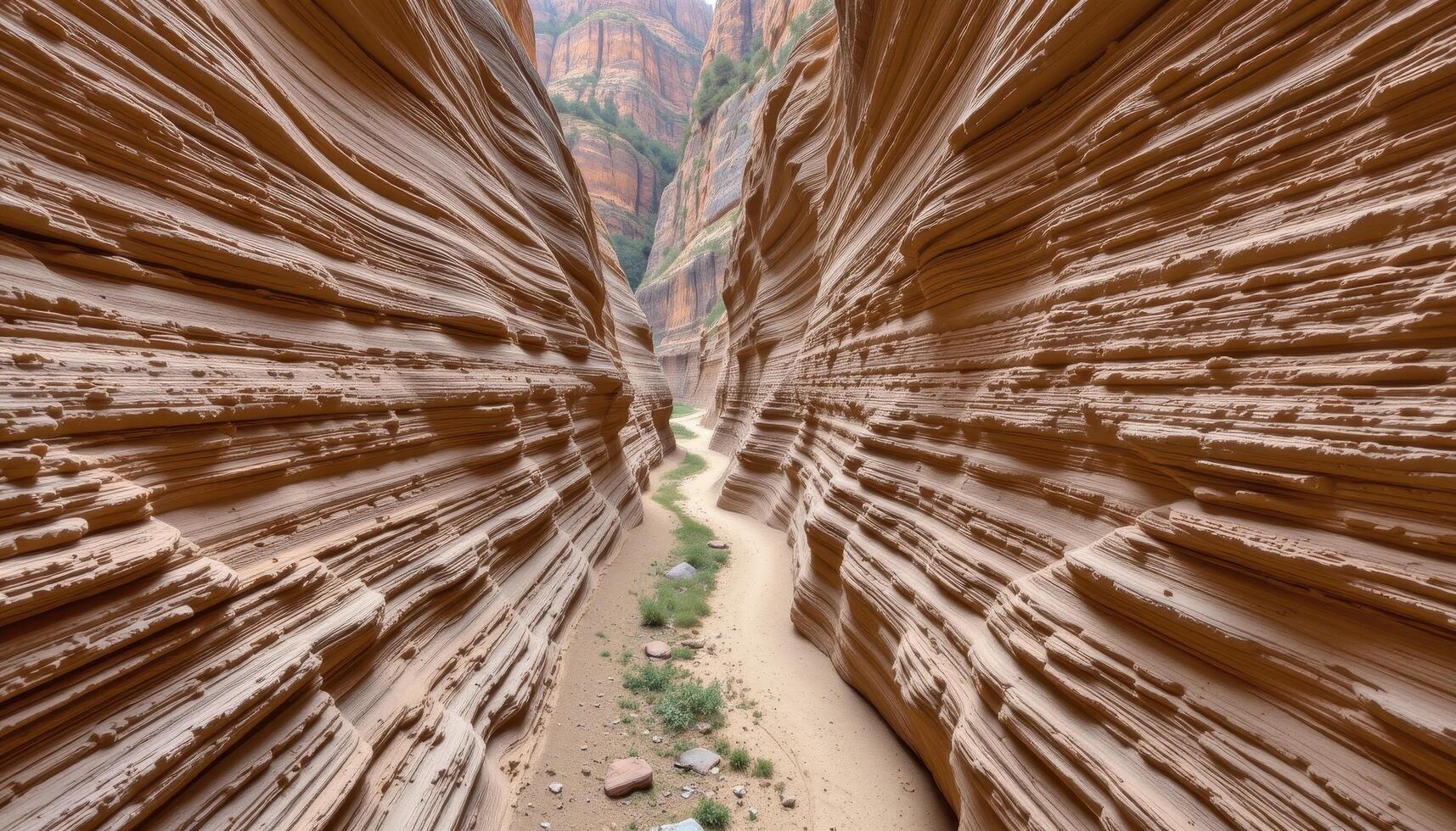 narrow gorge with layered sediment patterns photo