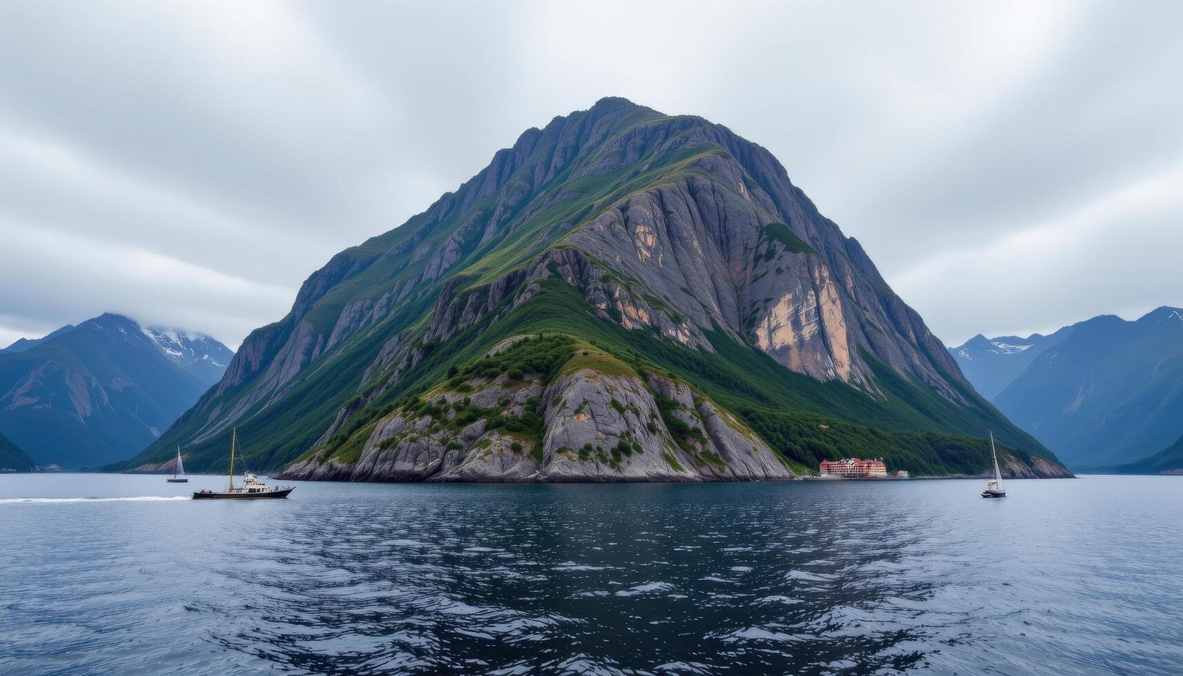 isolated fjord with cliffs rising straight from the water photo