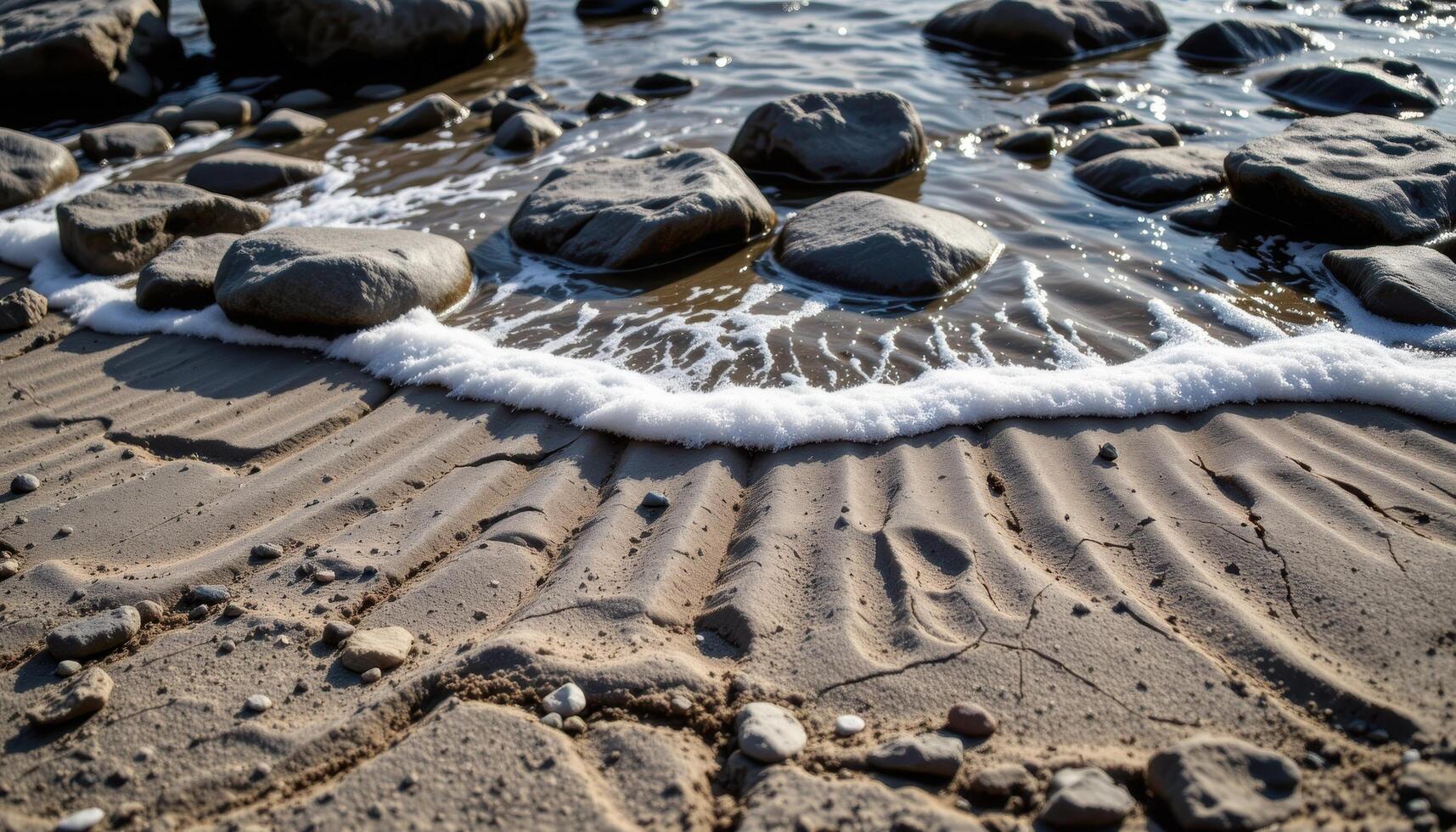 rocky shoreline with tide lines etched into stone photo