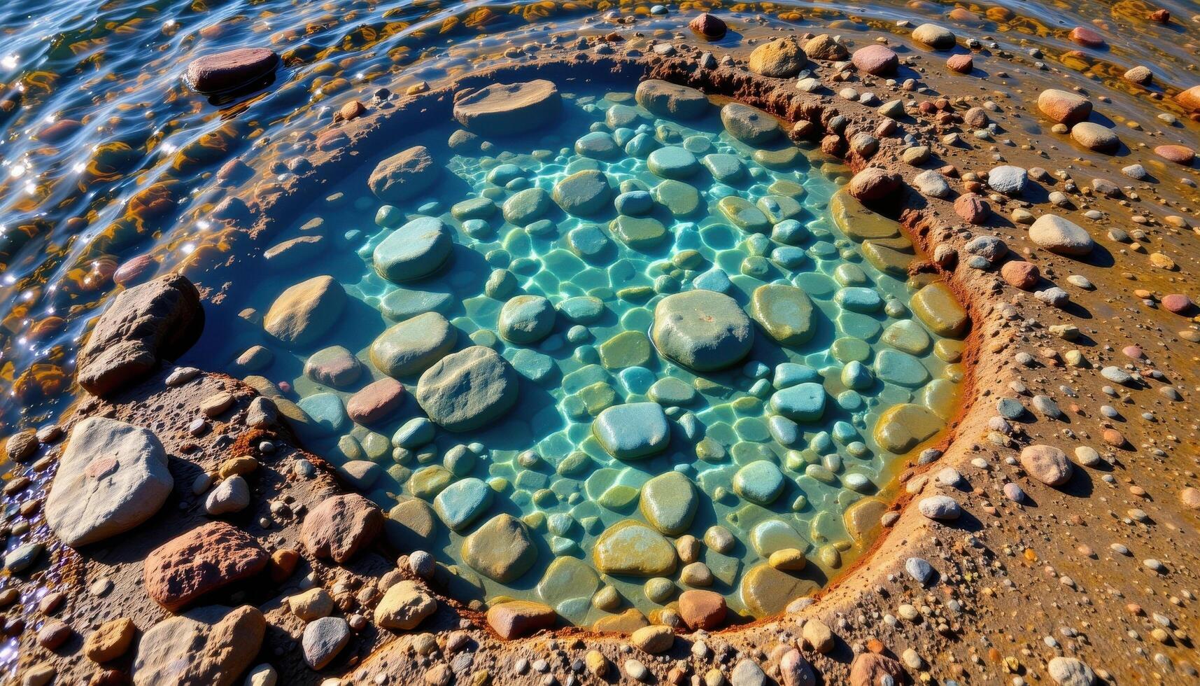 crystal clear tide pool with colorful stones beneath photo