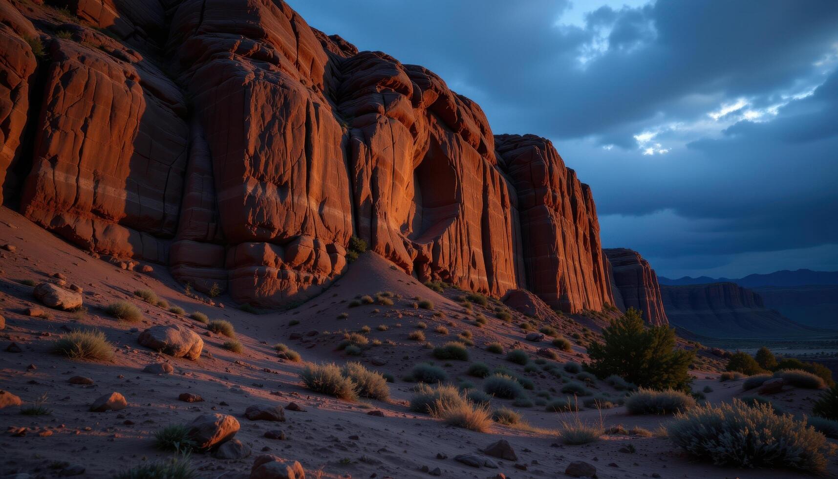 twilight shadows creeping over sandstone cliffs photo