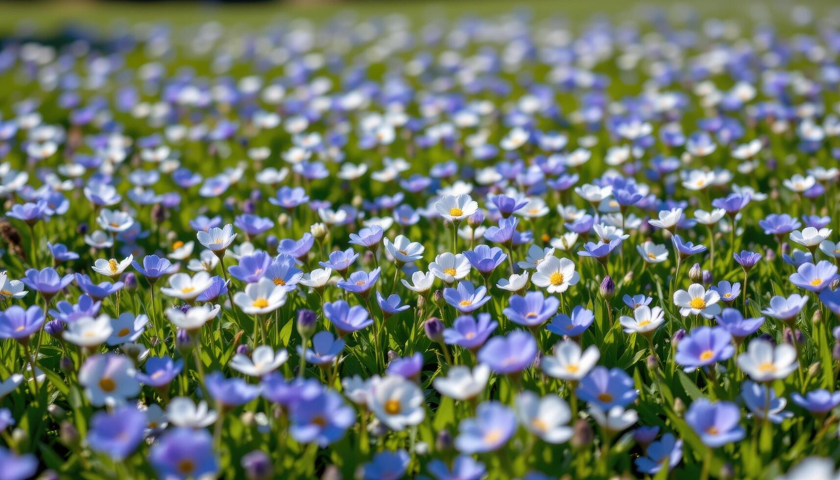 bright spring field filled with blue and white flowers photo