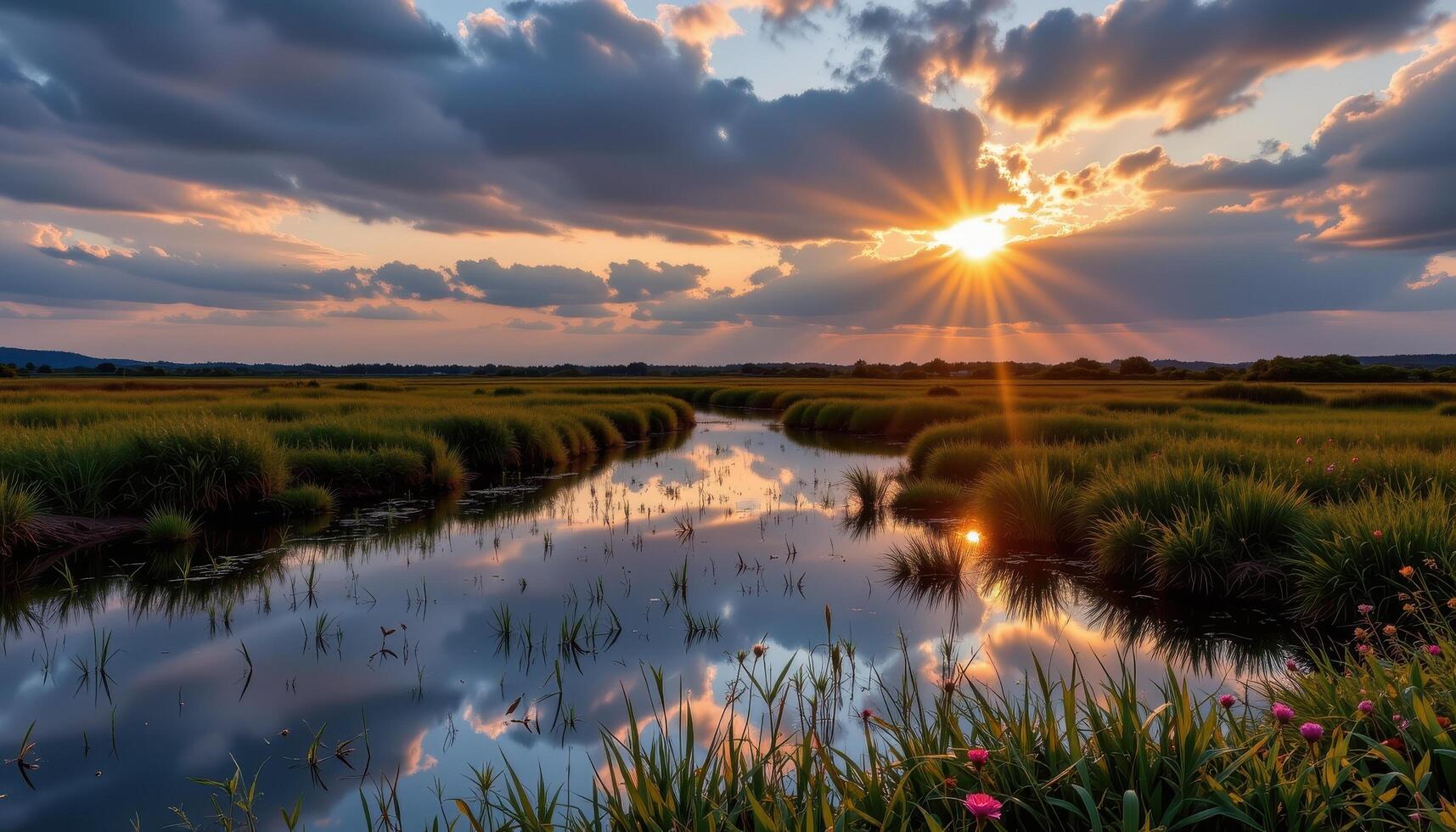 tidal marsh glowing under silver evening light photo
