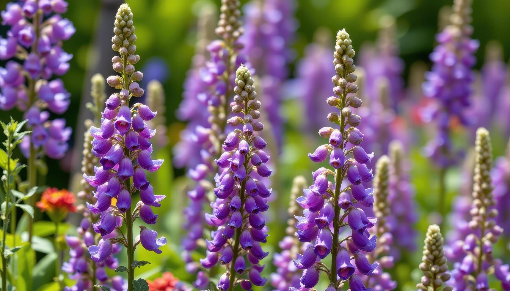 delphinium spires swaying in early summer wind photo