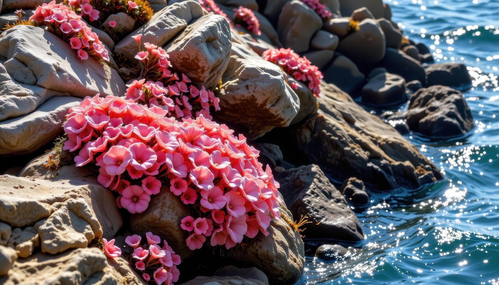 coral blooms clinging to rocky coastline photo