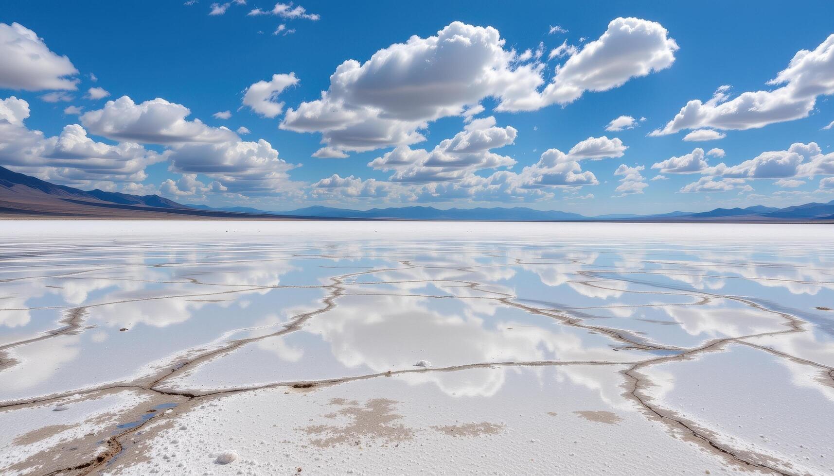 a vast salt flat reflecting the sky in surreal symmetry. photo