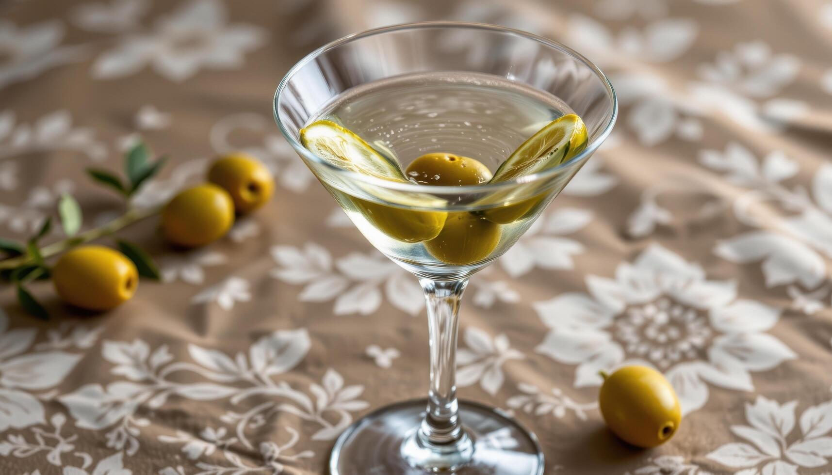 a classic martini with olives in a crystal glass. photo
