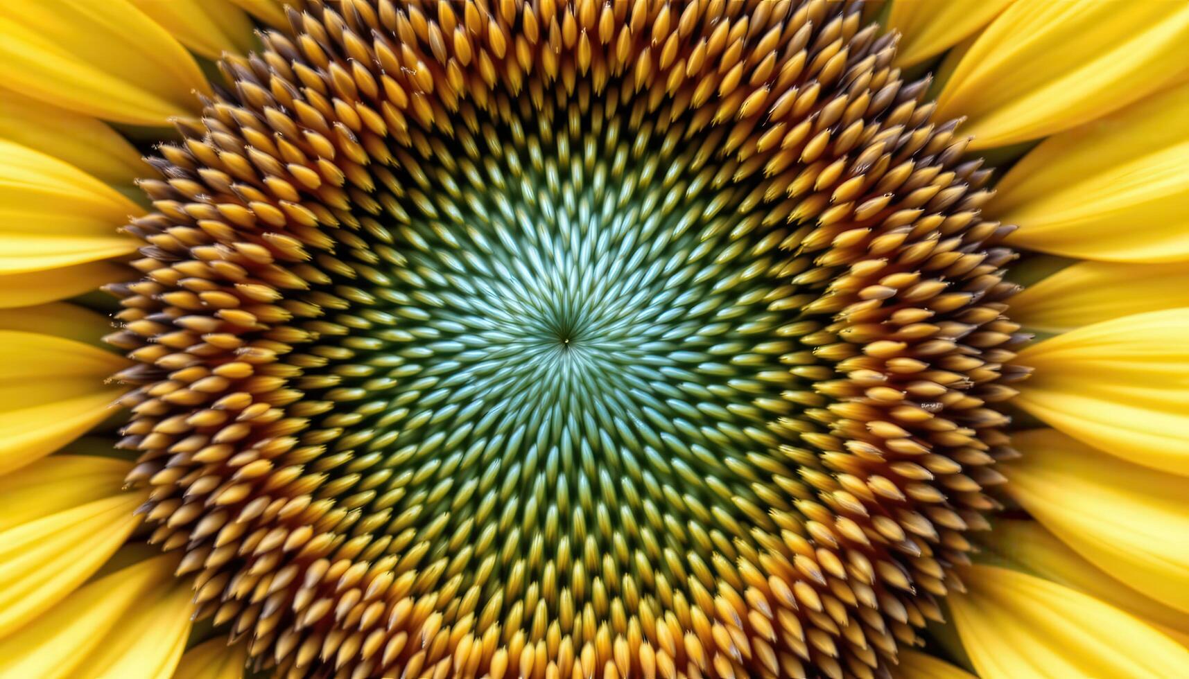 a sunflower close up showing its spiral seed pattern. photo