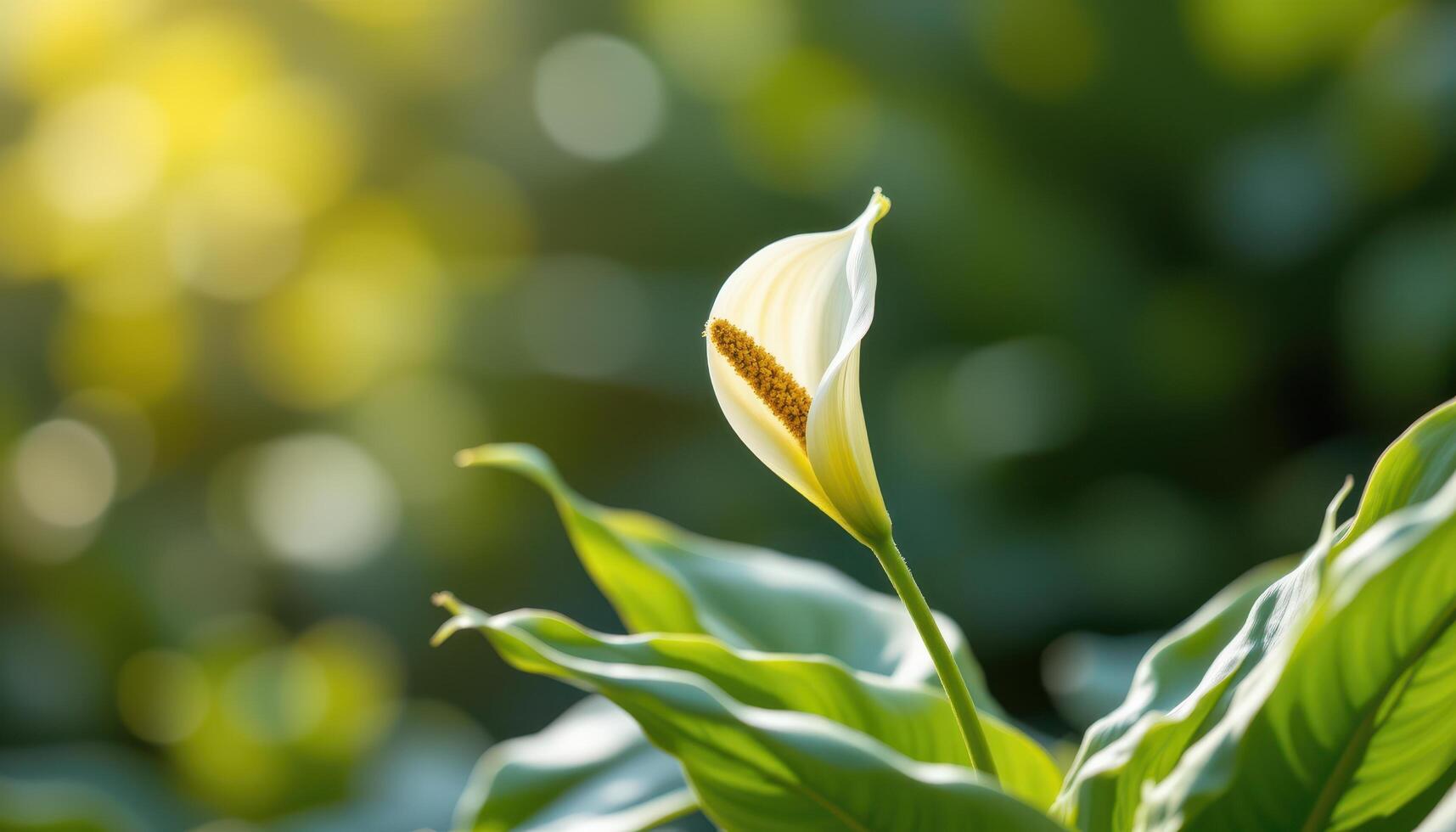 a peace lily blooming in soft morning light. photo
