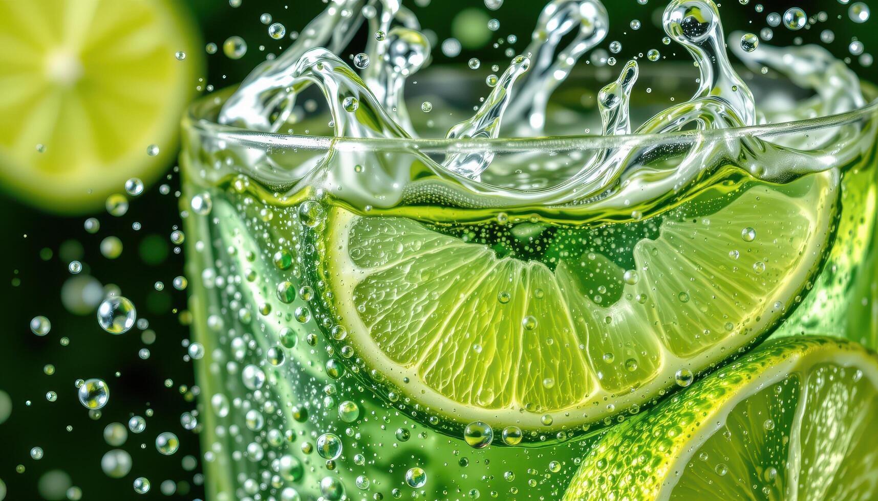 a lime soda with green hue and sparkling bubbles. photo