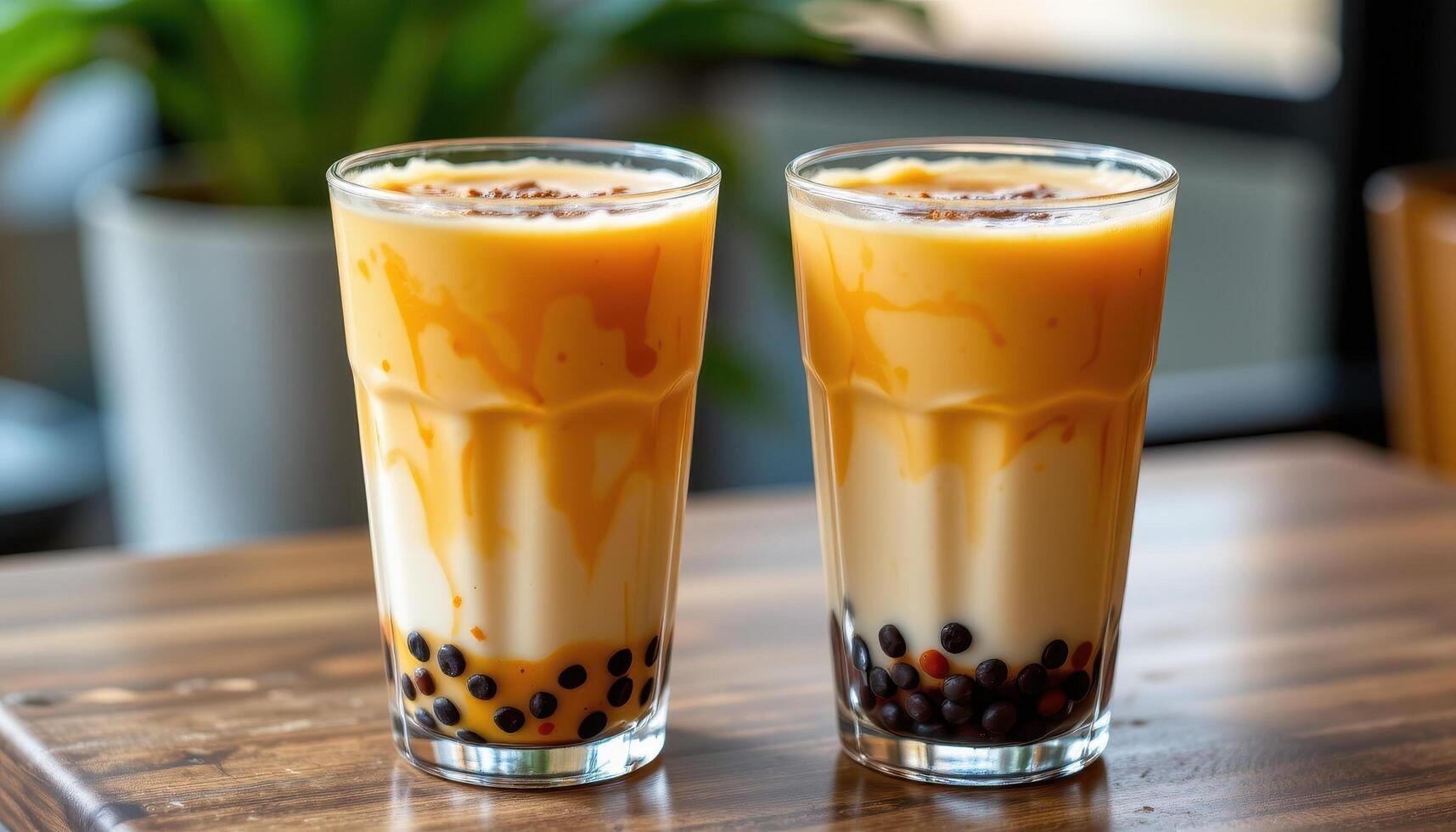 a creamy thai iced tea with distinct color layers. photo