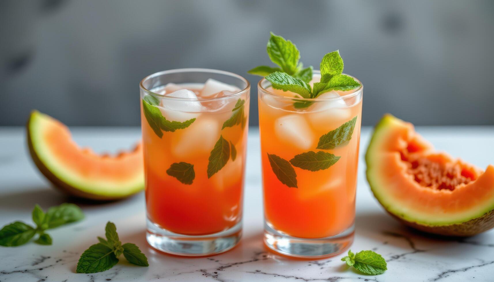 a glass of melon juice with mint and ice. photo