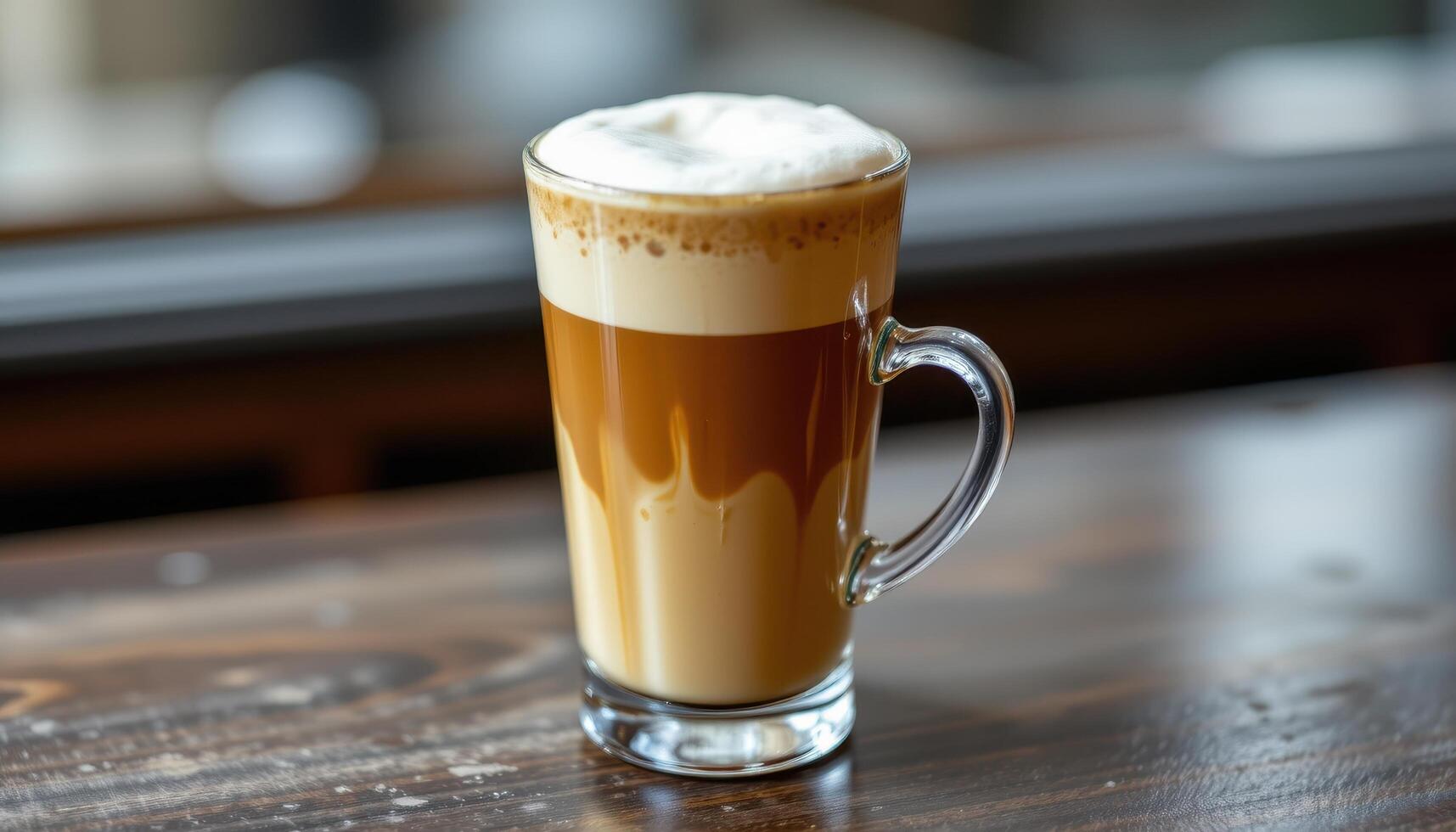 a layered coffee drink with milk foam and espresso. photo