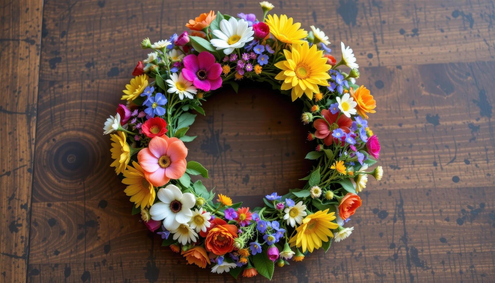 a flower crown made entirely of fresh wildflowers. photo
