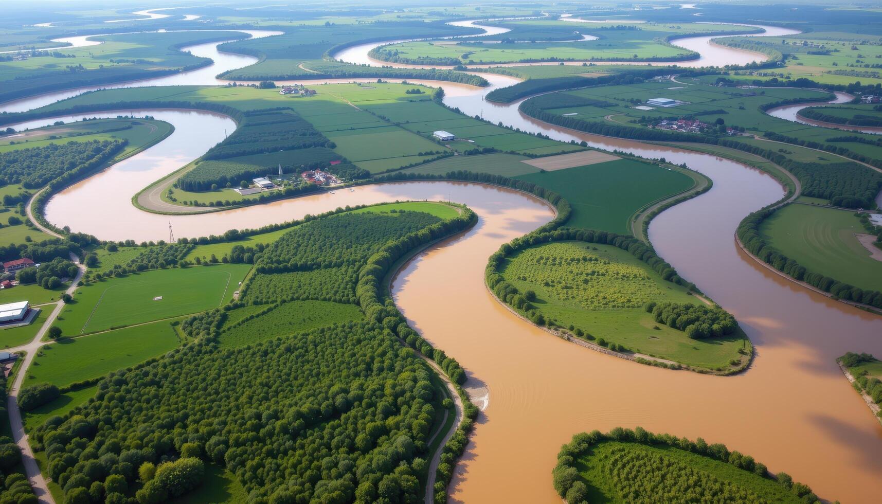 a river delta with winding channels and green patches. photo