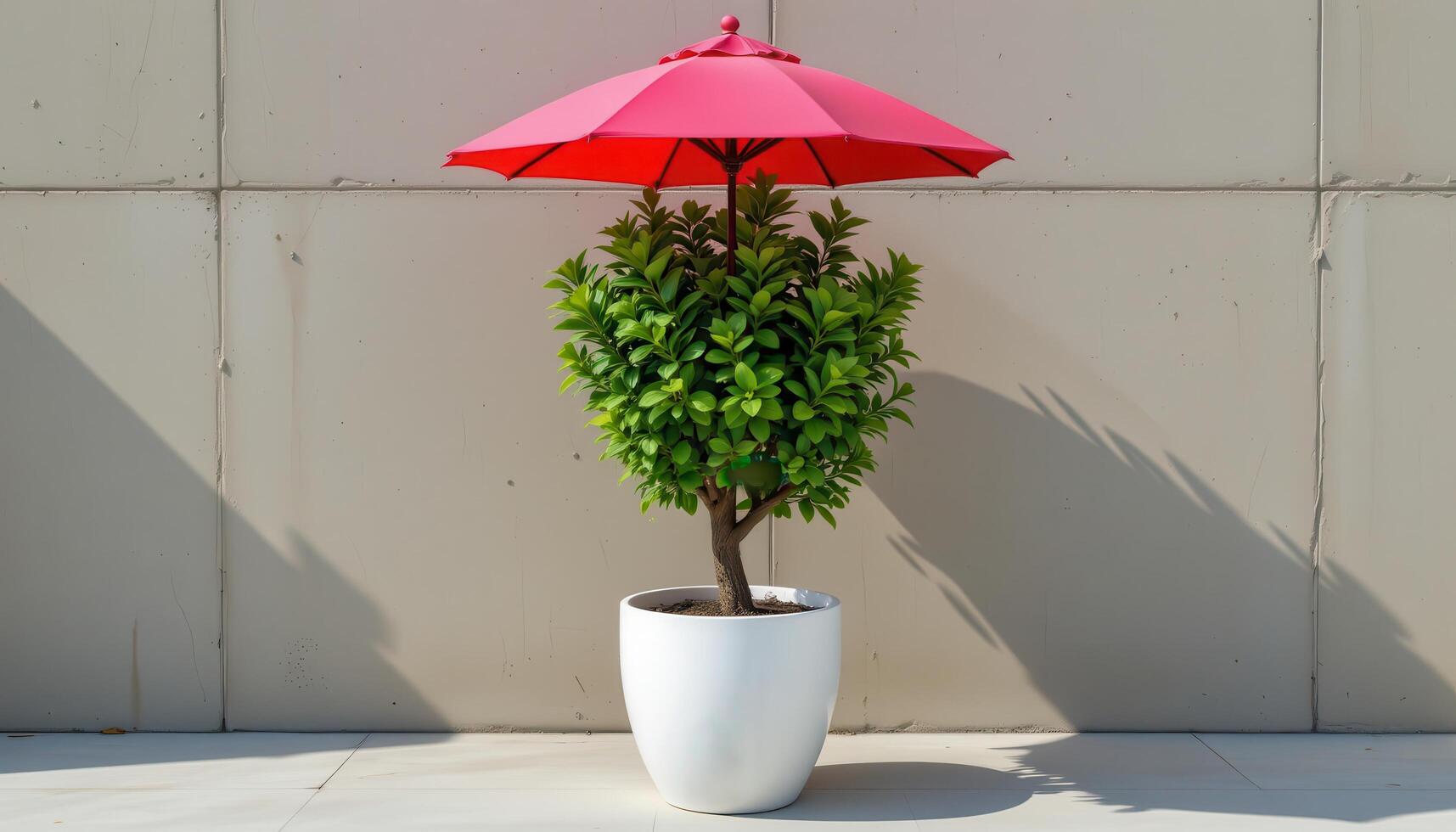 a dwarf umbrella tree in a sleek white pot. photo