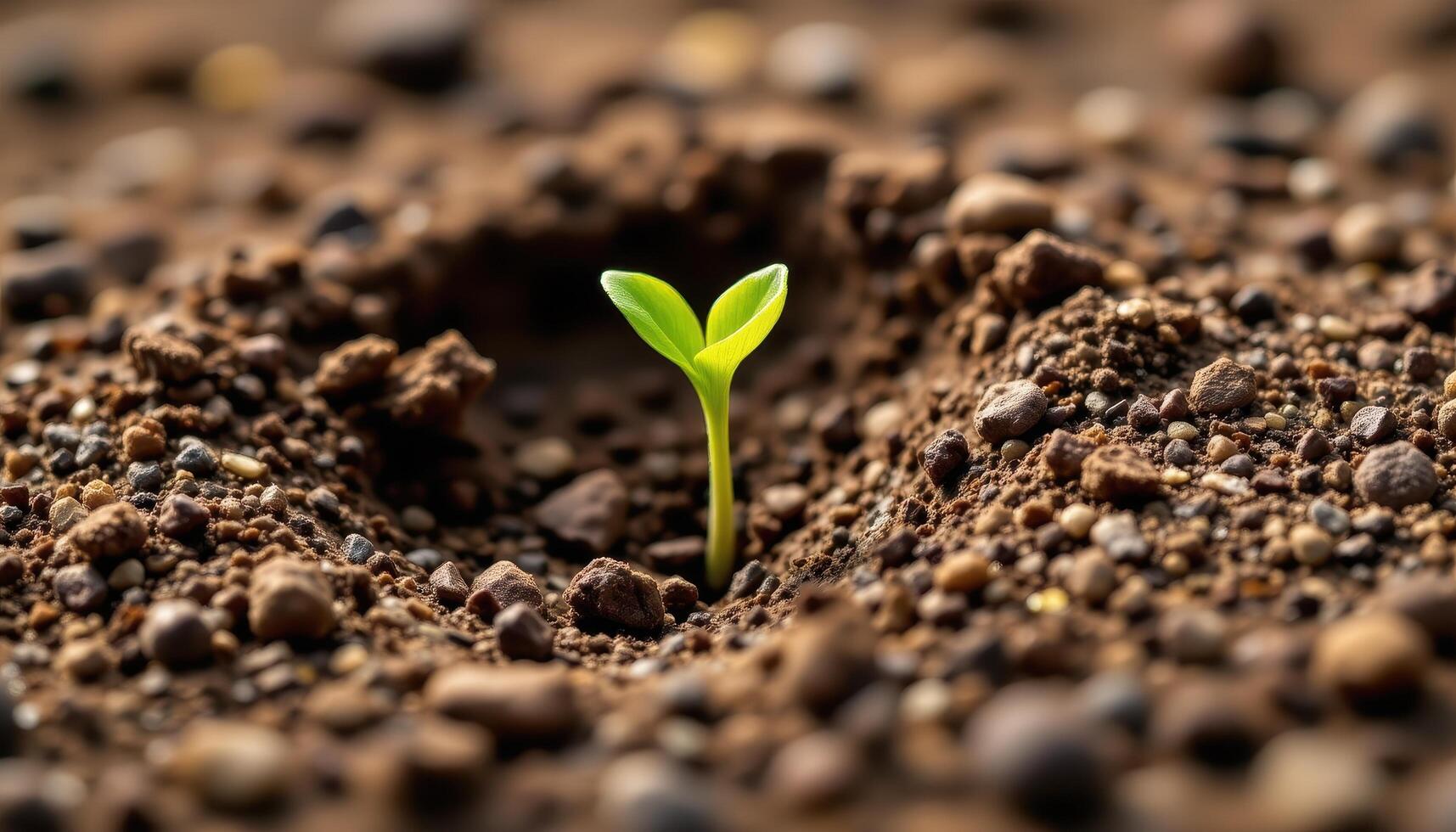 a macro shot of a sprouting seed breaking soil. photo