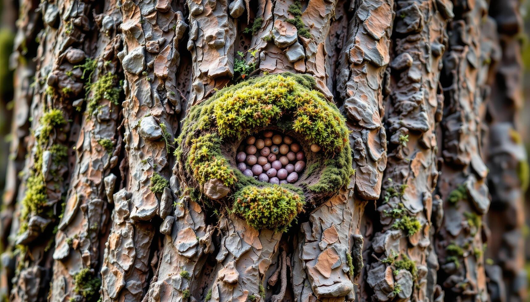 a tree trunk with textured bark and moss. photo
