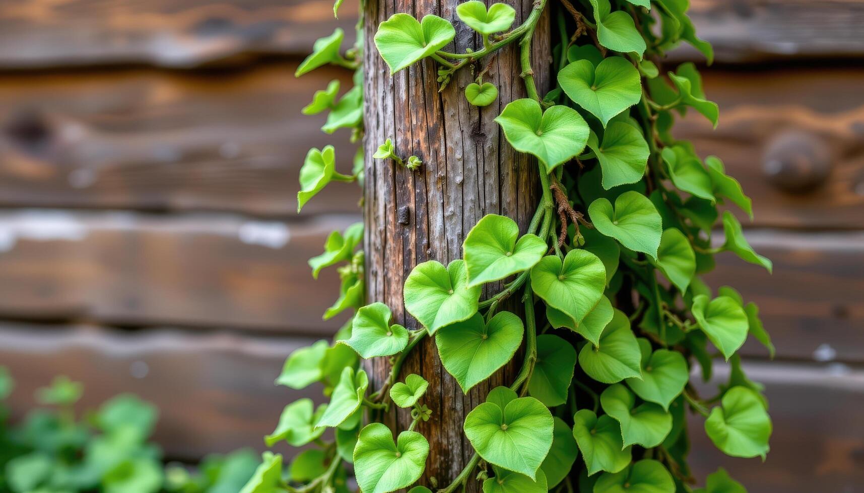 a green vine spiraling around a wooden pole. photo