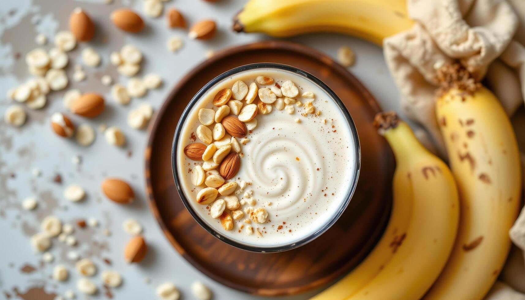 a banana smoothie with oats and almond milk. photo