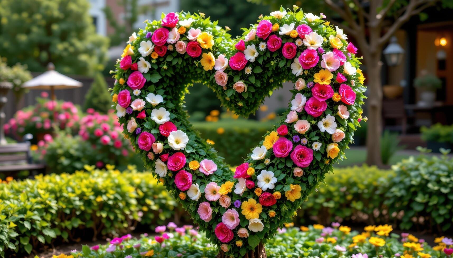 a floral topiary shaped like a heart. photo