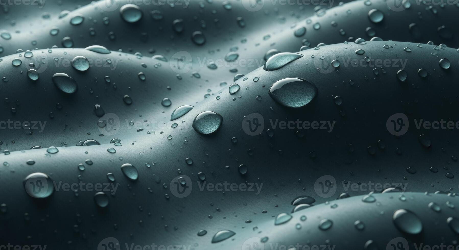 Water Droplets Beading on Wavy Teal Surface Showcasing Hydrophobic Effect and Liquid Repellency photo