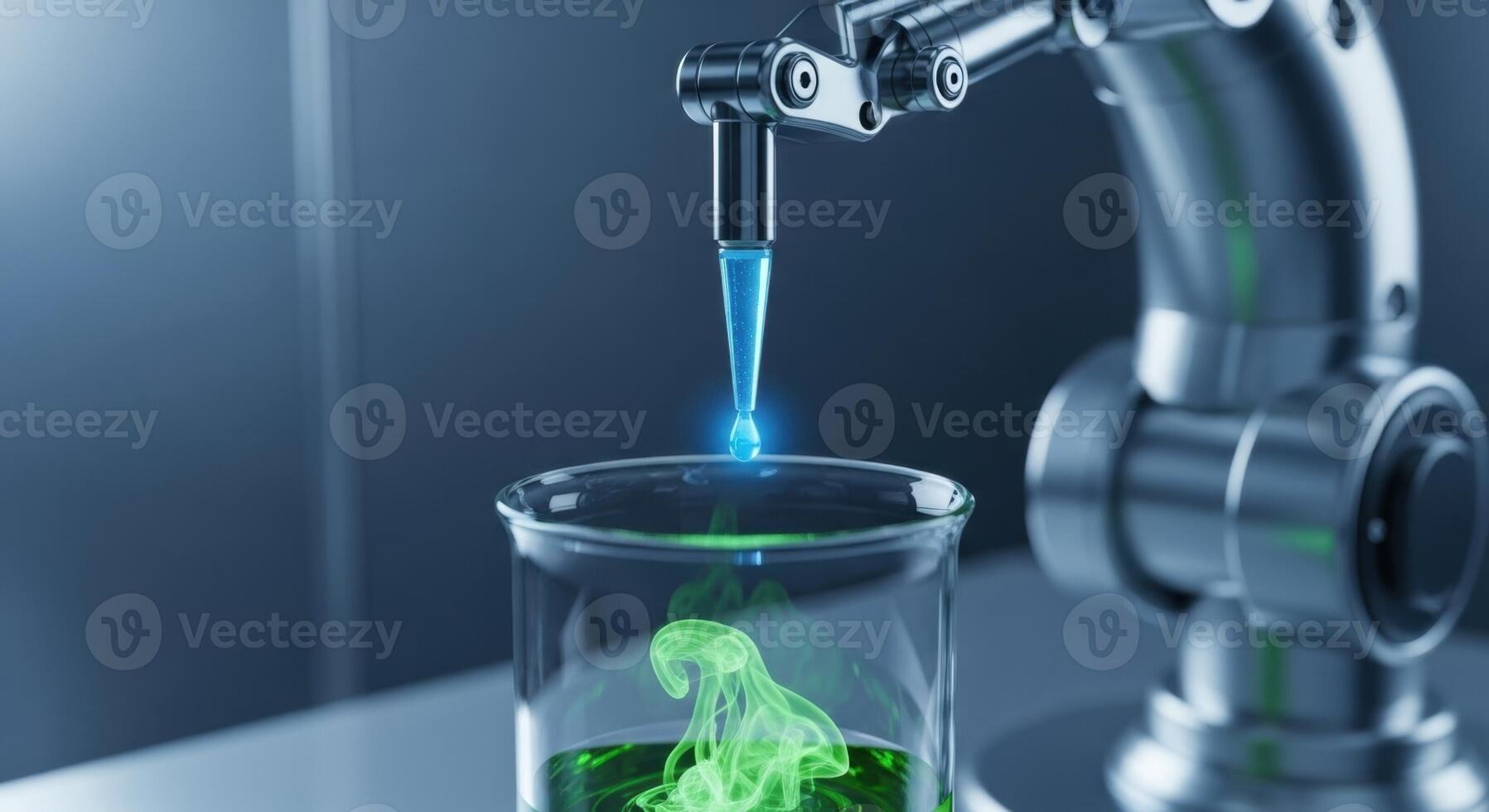 Robotic Arm Performing Chemical Experiment in a Futuristic Science Laboratory photo