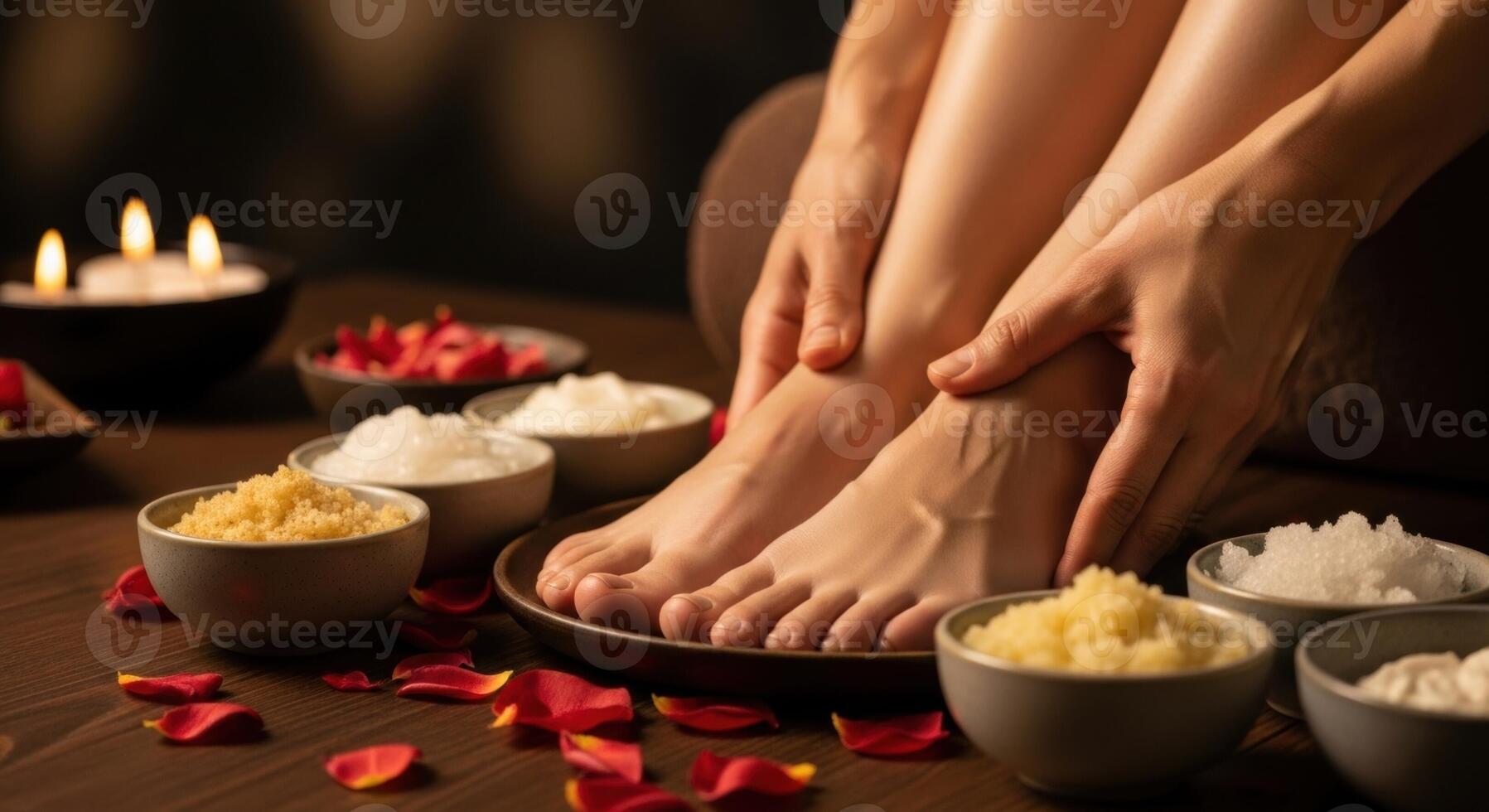 Woman Receiving a Relaxing Spa Foot Treatment with Natural Products and Candles photo