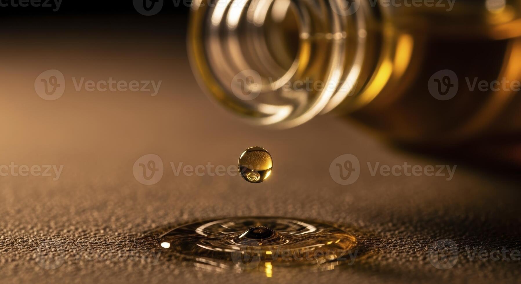 Golden Viscous Liquid Drop Suspended Above a Textured Surface with Ripple photo