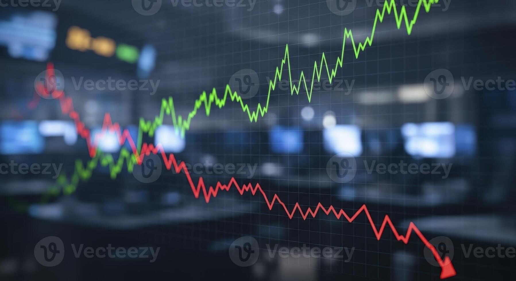 Digital illustration of financial stock market charts showing economic growth and decline photo