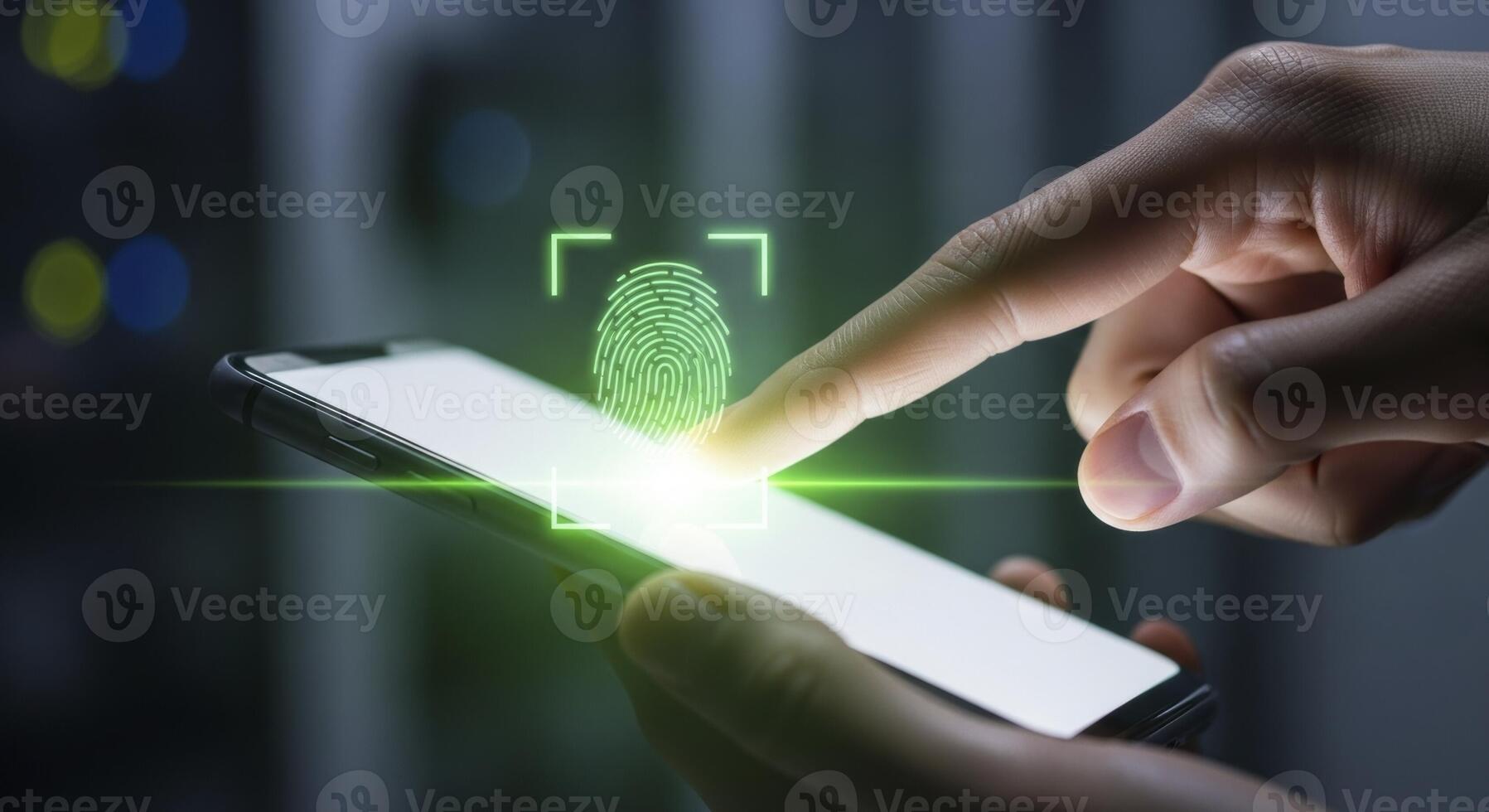 Fingerprint Scan on Smartphone Screen for Biometric Security and Digital Authentication photo