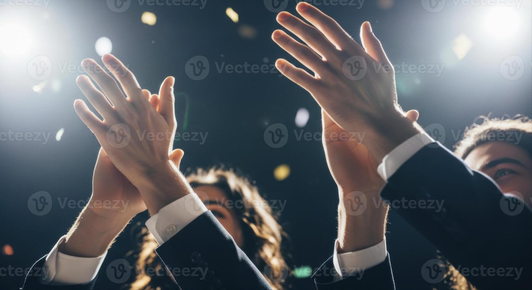 Audience Clapping Hands in Celebration at a Formal Event with Bright Stage Lights photo