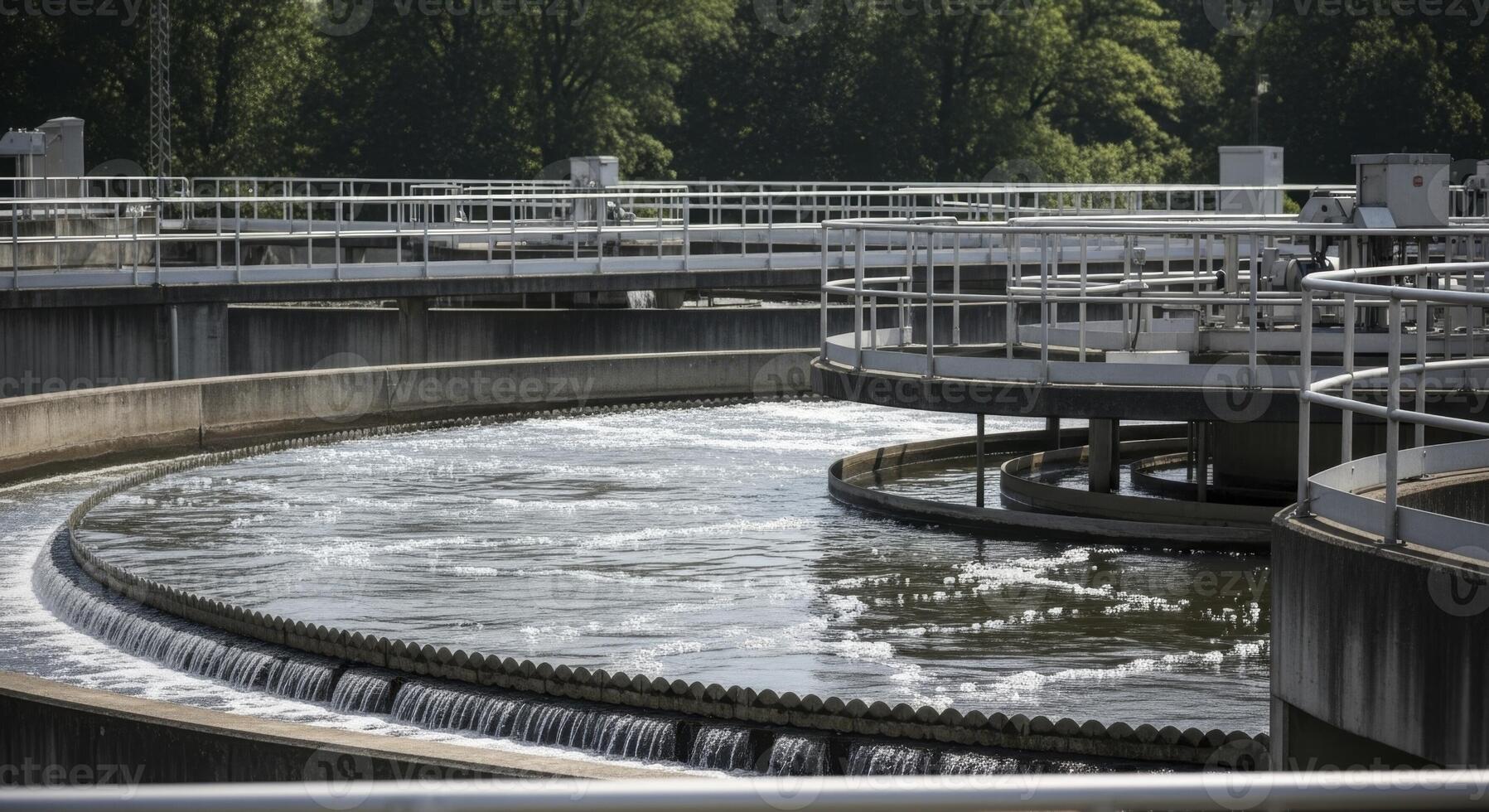 Modern Water Treatment Plant with Circular Aeration Tanks for Purification Process photo
