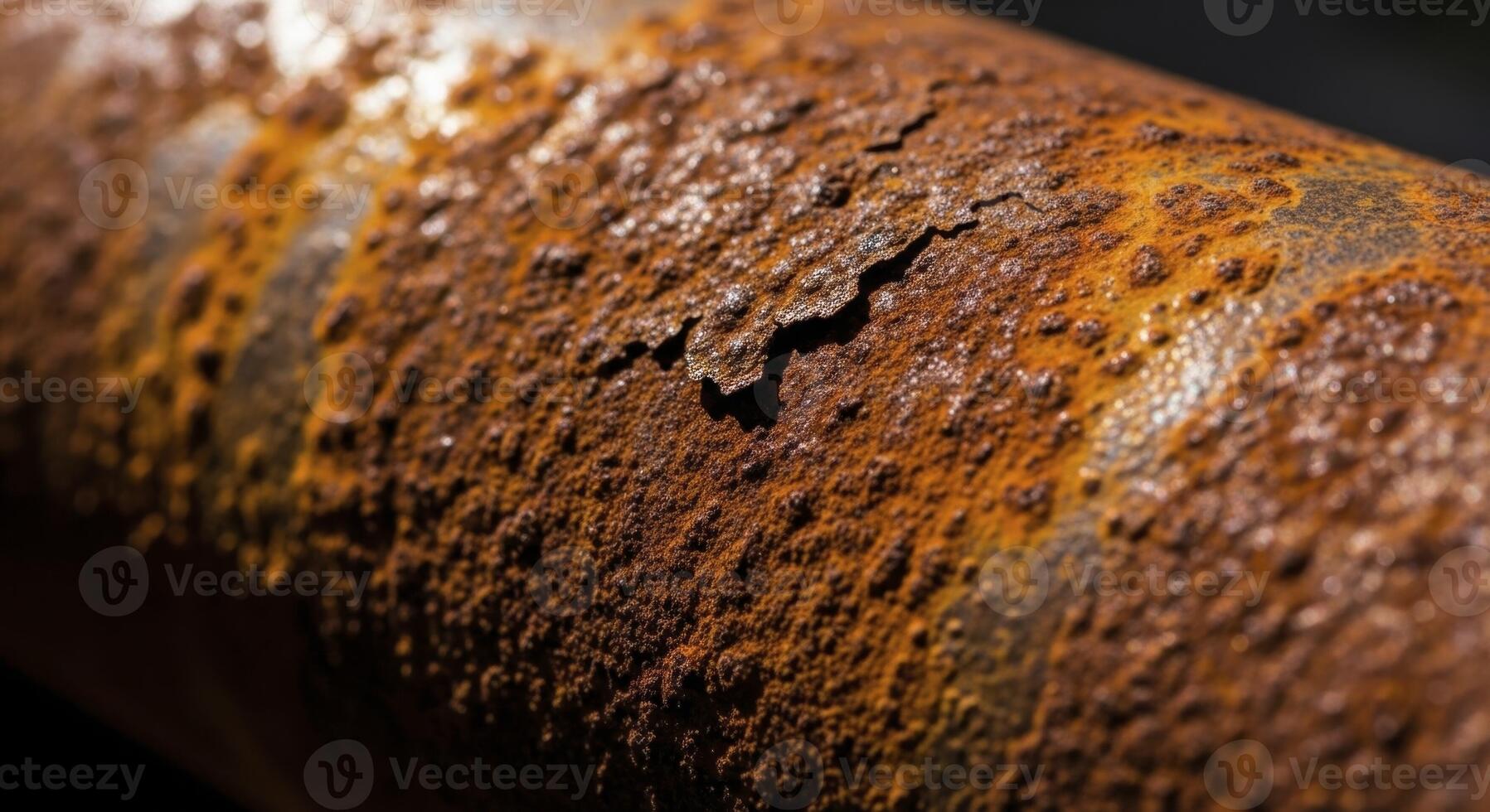 Macro view of extreme rust and corrosion on an old metal pipe surface showing decay photo