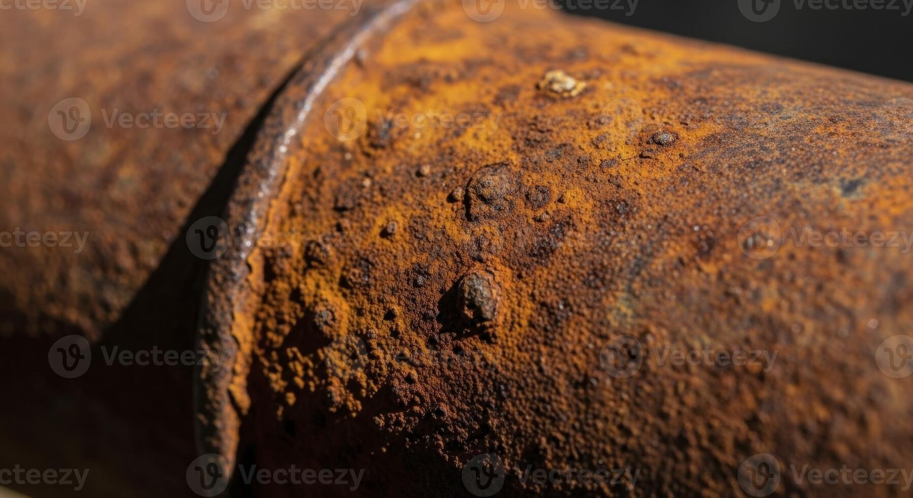 Close up of a heavily corroded metal pipe showing extreme rust and material decay photo