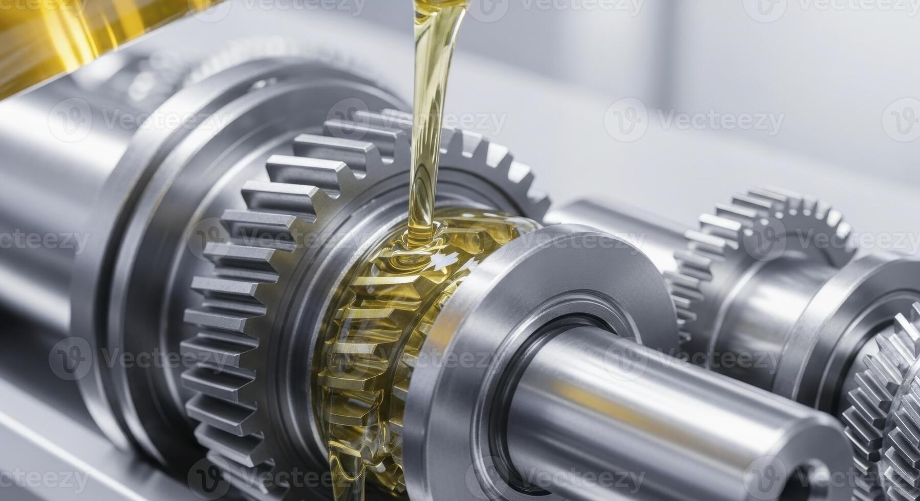 Lubricating oil pouring on metal gears and shafts for smooth mechanical operation photo
