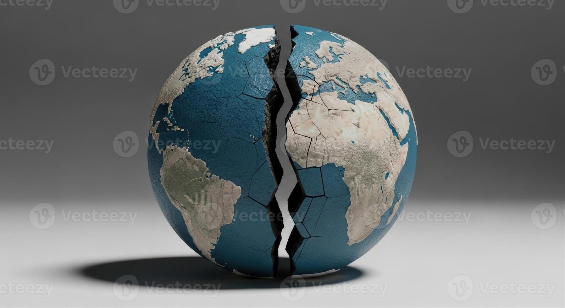 Earth Globe Split by a Jagged Crack Symbolizing Global Crisis and Division photo
