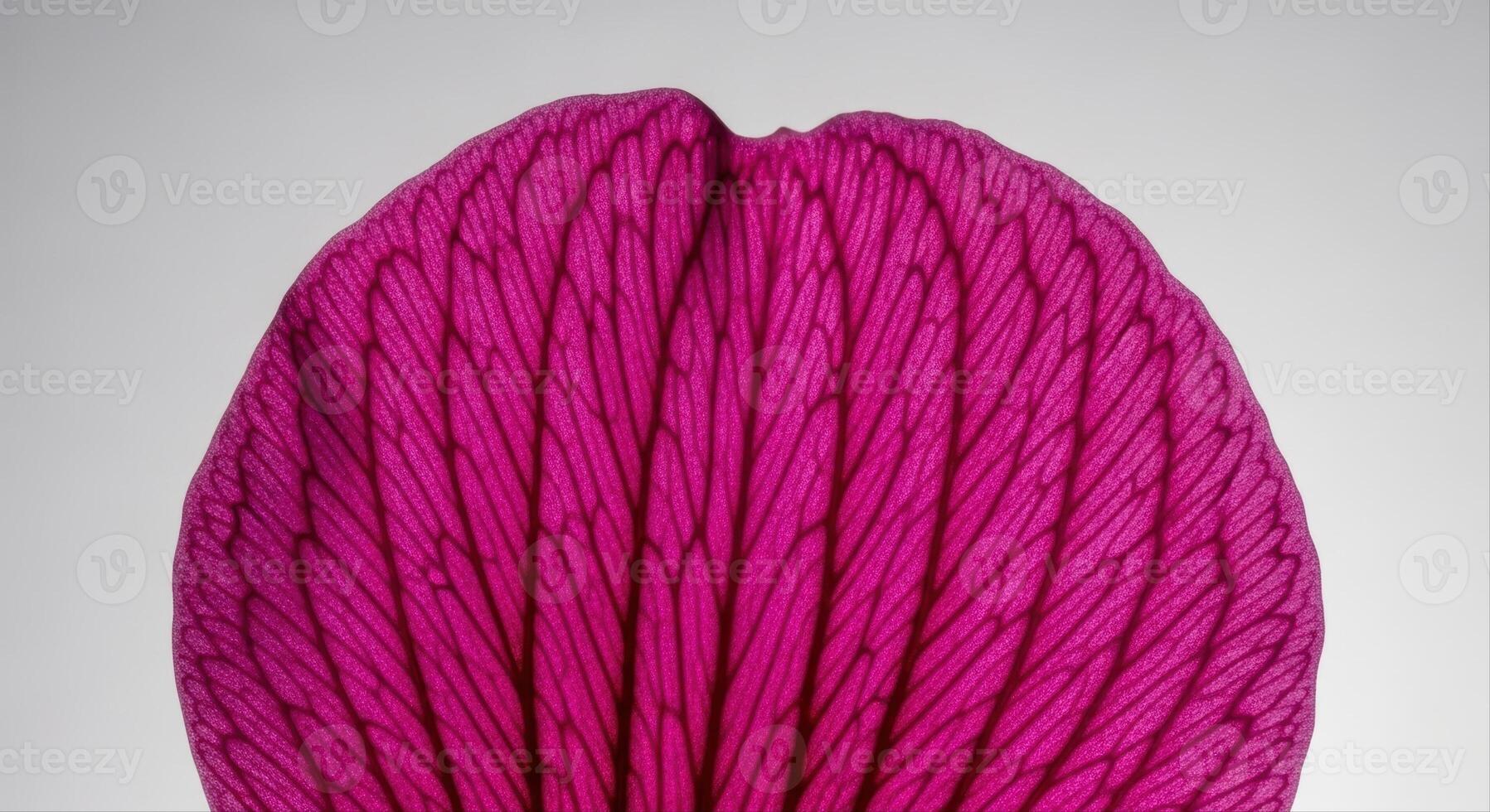 Extreme close up macro view of a single vibrant magenta flower petal with intricate veins photo