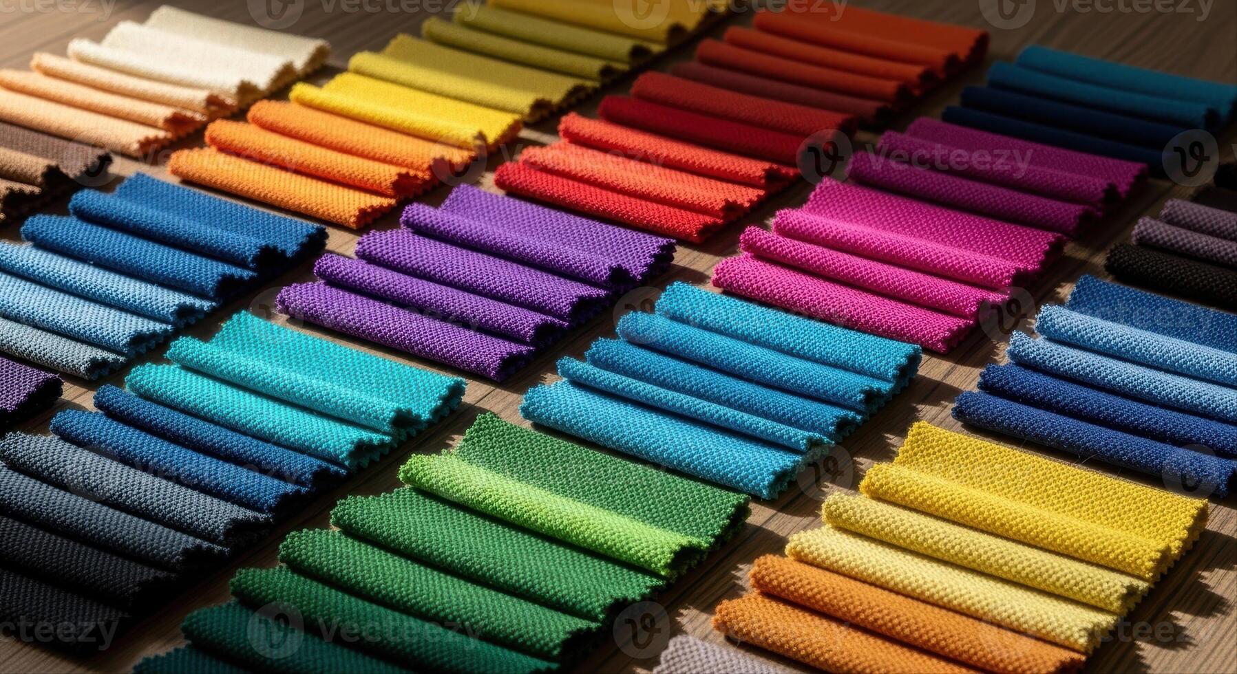 Vibrant collection of textured fabric swatches in a wide spectrum of colors for design photo
