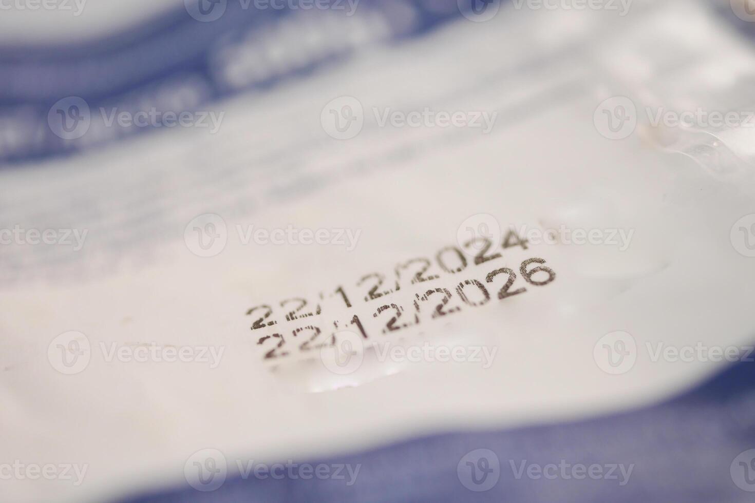 Expiration dates printed on packaging for food items photo