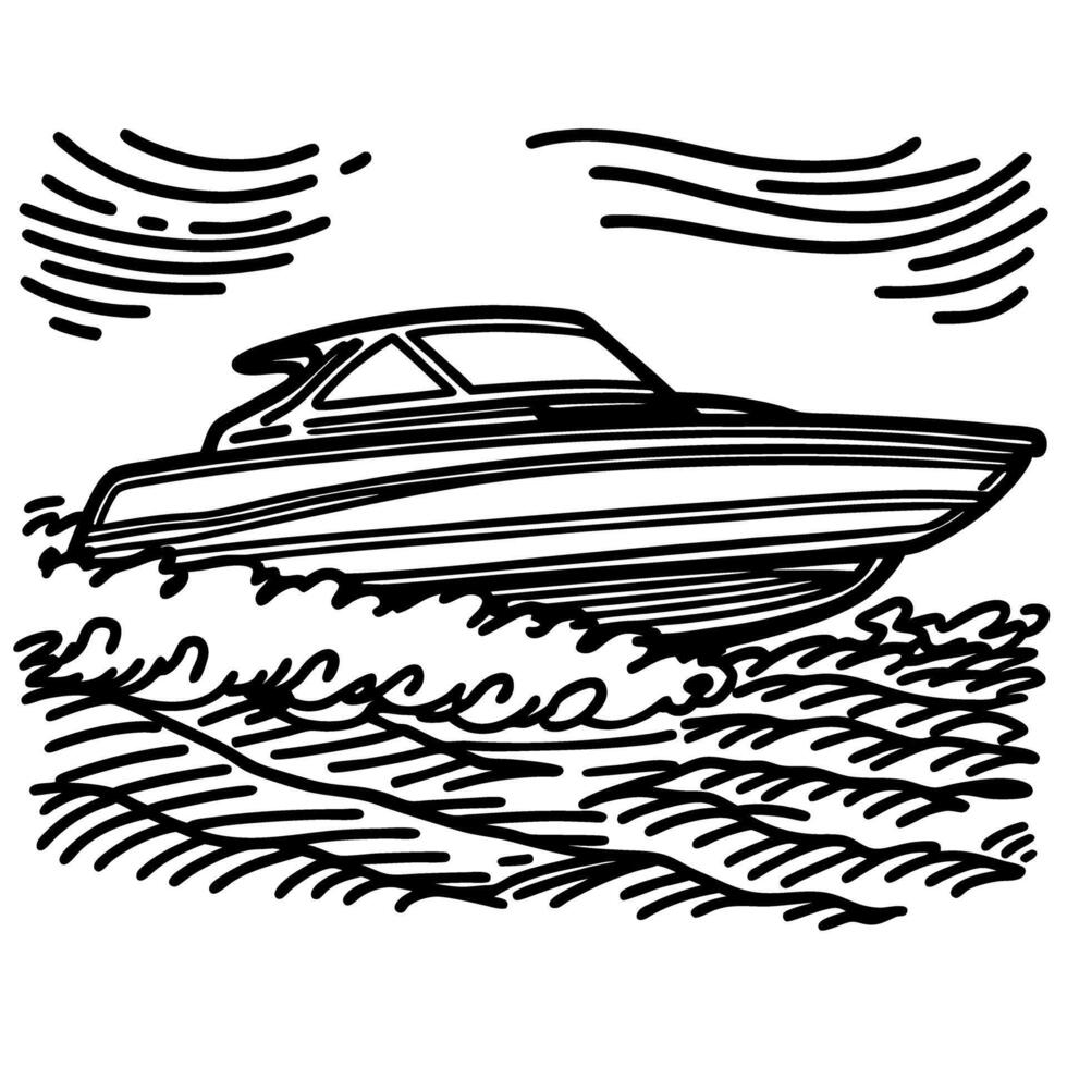 Speedboat cruising on water waves, maritime leisure activity fast recreational motorboat illustration, nautical adventure vector