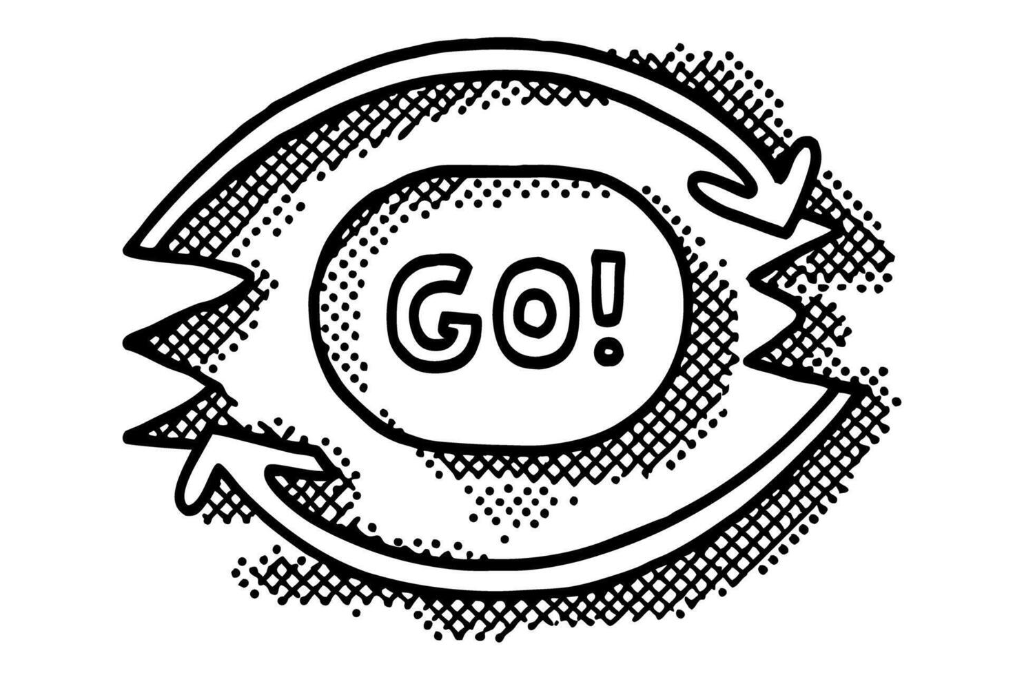 Sketchy hand drawn go sign with bold arrows doodle forward movement motivation illustration vector