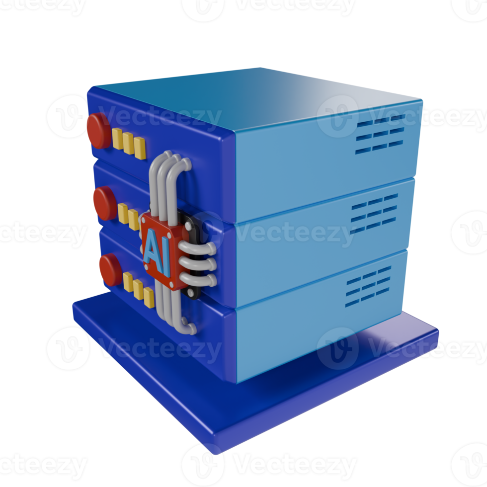 3d render of storage server data icon. online storage computing system concept with AI chip icon png