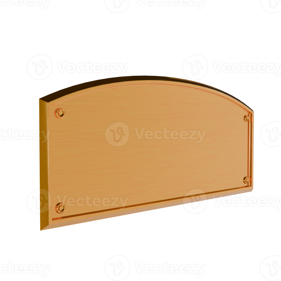 3d render gold plate with blank texture. name plate golden png