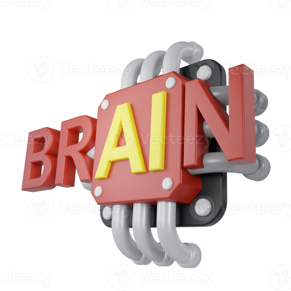 3d render icon AI chip with brain. concept of thinking idea png